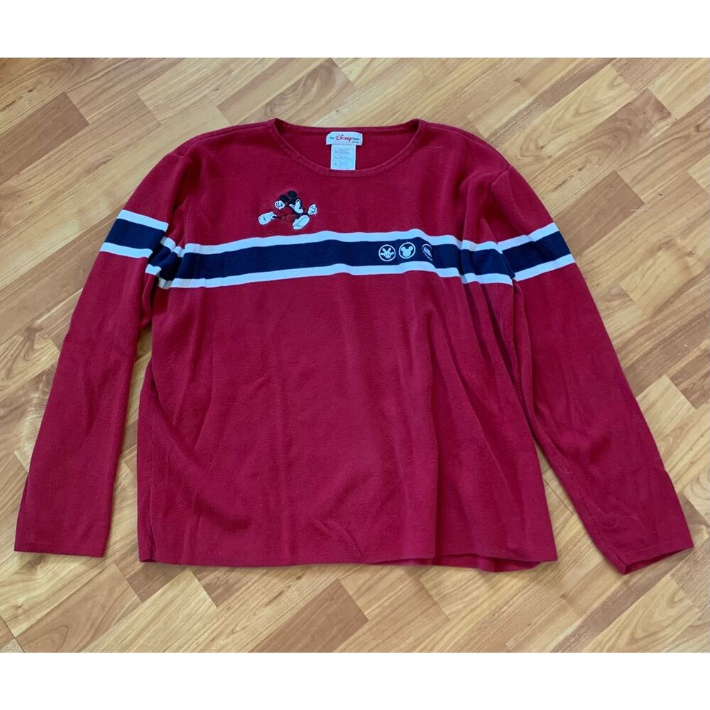 Vintage Disney Store Striped Embroidered Mickey Mouse Crew‎ Neck Ribbed Sweather